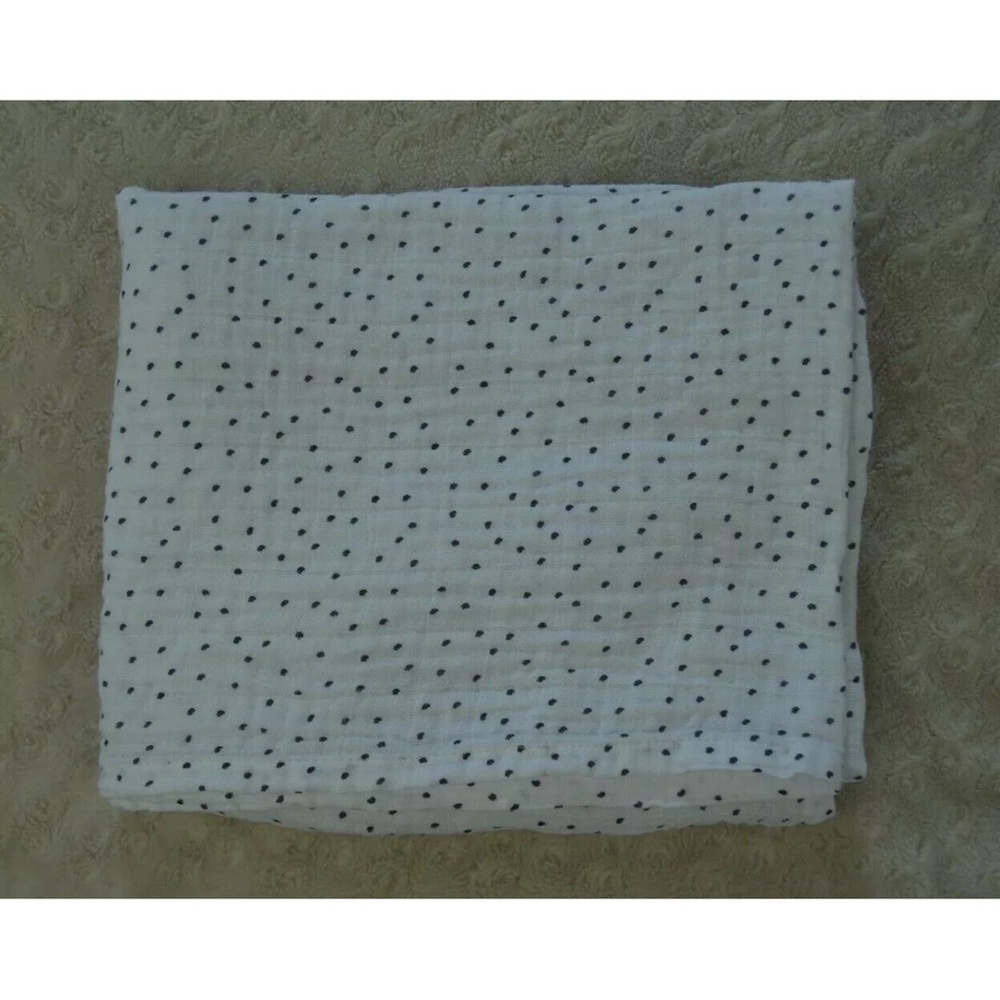 Jessica Simpson Baby Blanket Polka Dot Swaddle Muslin Cotton Dark Blue White